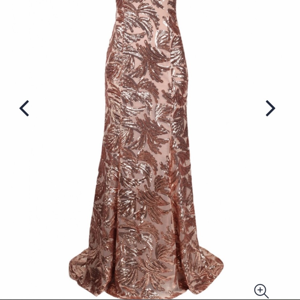 Adrianna-Papell sequins low back rose gold sleeveless long gown - Picture 3 of 7